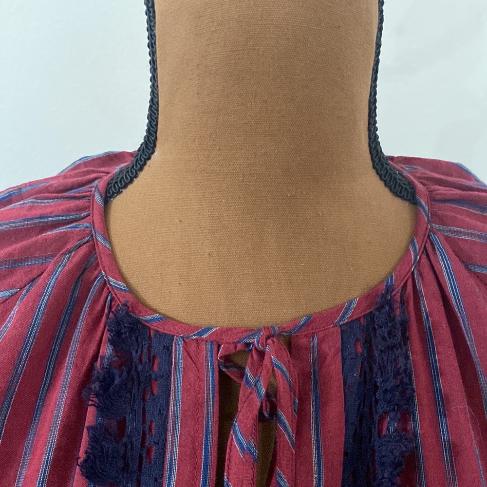 Sea New York boho peasant ruffled pom-Pom tassel tie  lace trim burgundy size 0 - Picture 11 of 12